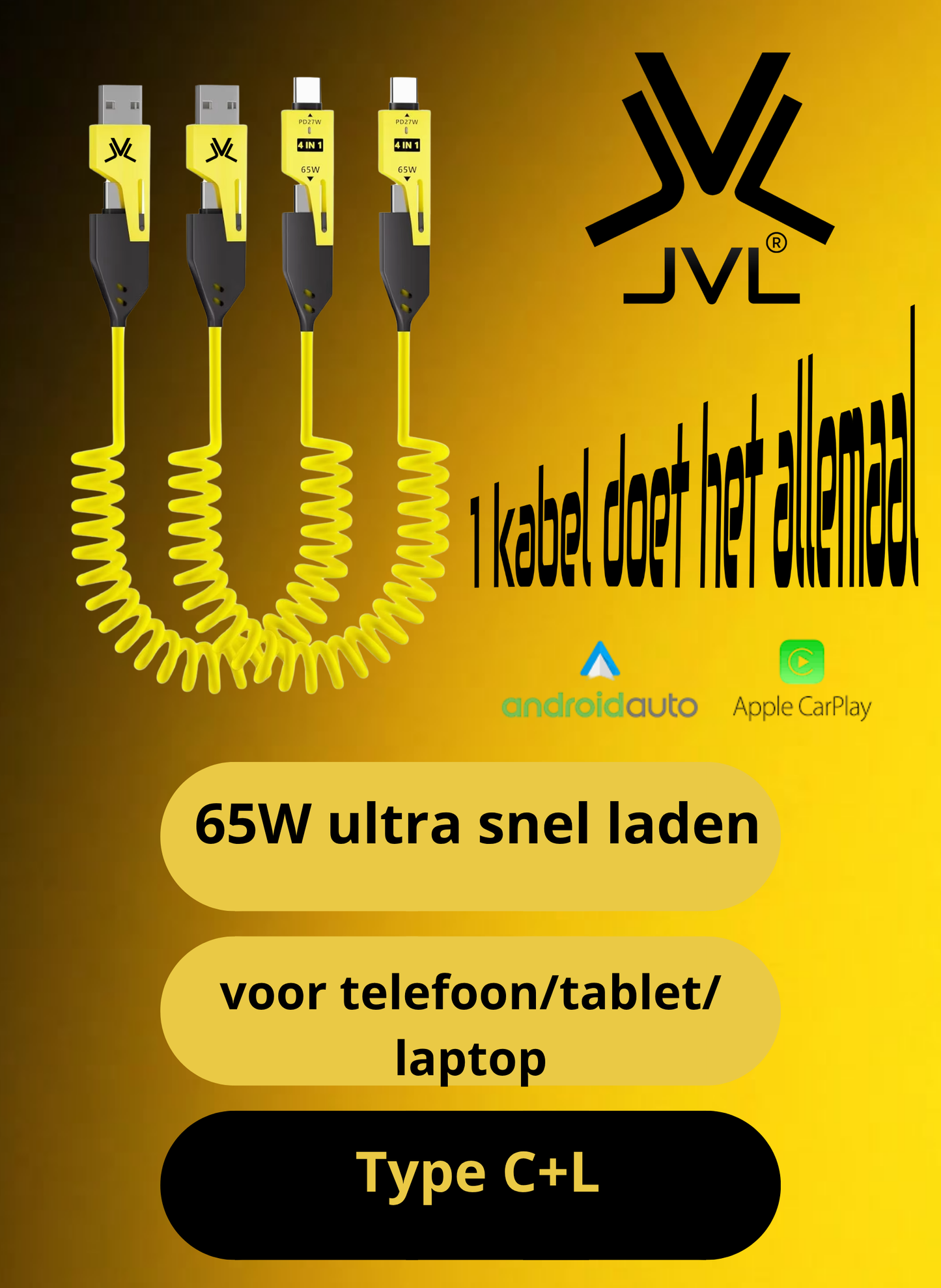 De Ultieme 4-in-1  JVL Oplaadkabel (Retractable)