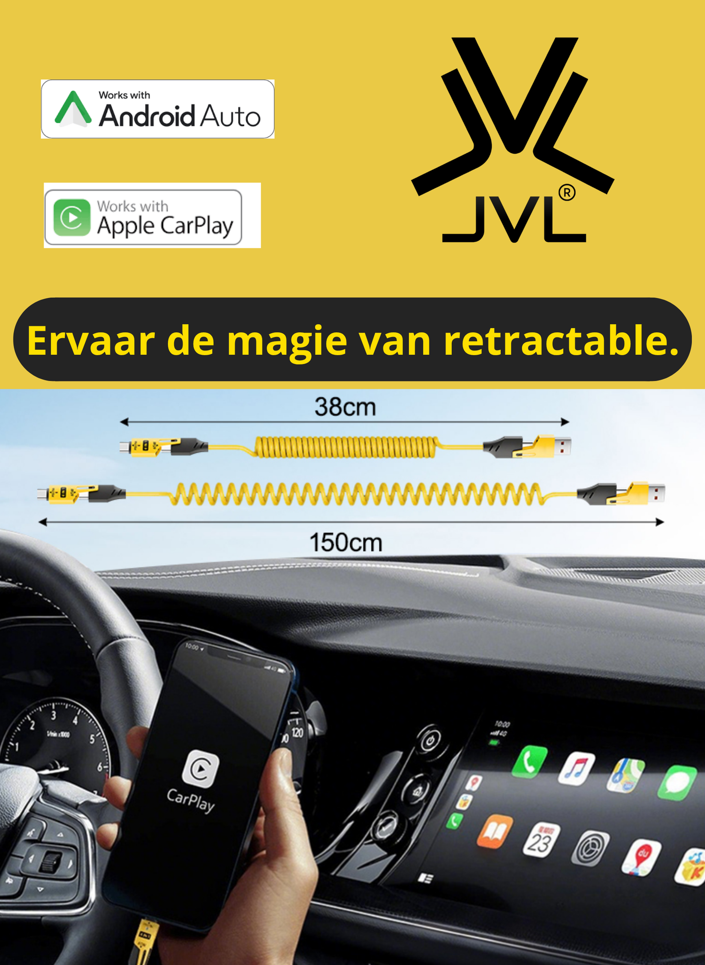 De Ultieme 4-in-1  JVL Oplaadkabel (Retractable)