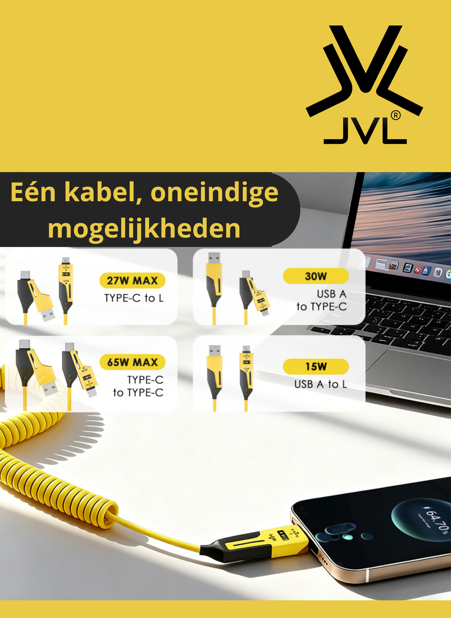 De Ultieme 4-in-1  JVL Oplaadkabel (Retractable)